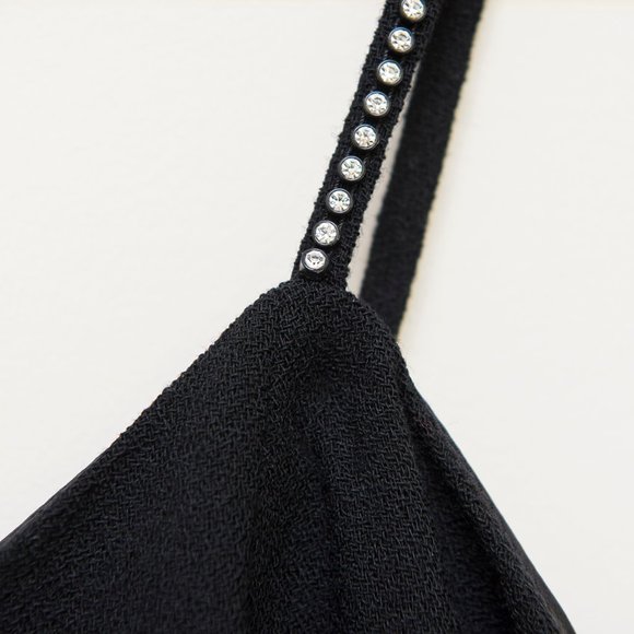 David Hayes Vintage 80s Black Cocktail Dress Rhinestone Straps sz 8 - Picture 5 of 7